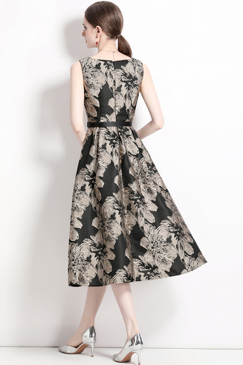 Runway Fashion Fall Jacquard Belted Retro Style Women's Dress, Party, Wedding Guest, Prom Vestidos